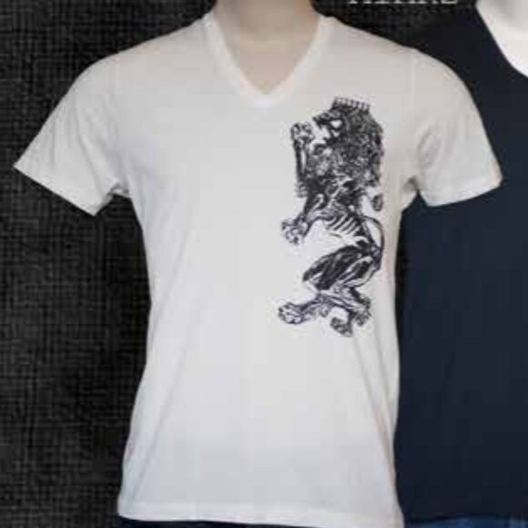 Royal Lion - V-neck WhiteT-Shirt - by Devils May Care - Unisex - Picture 7 of 7